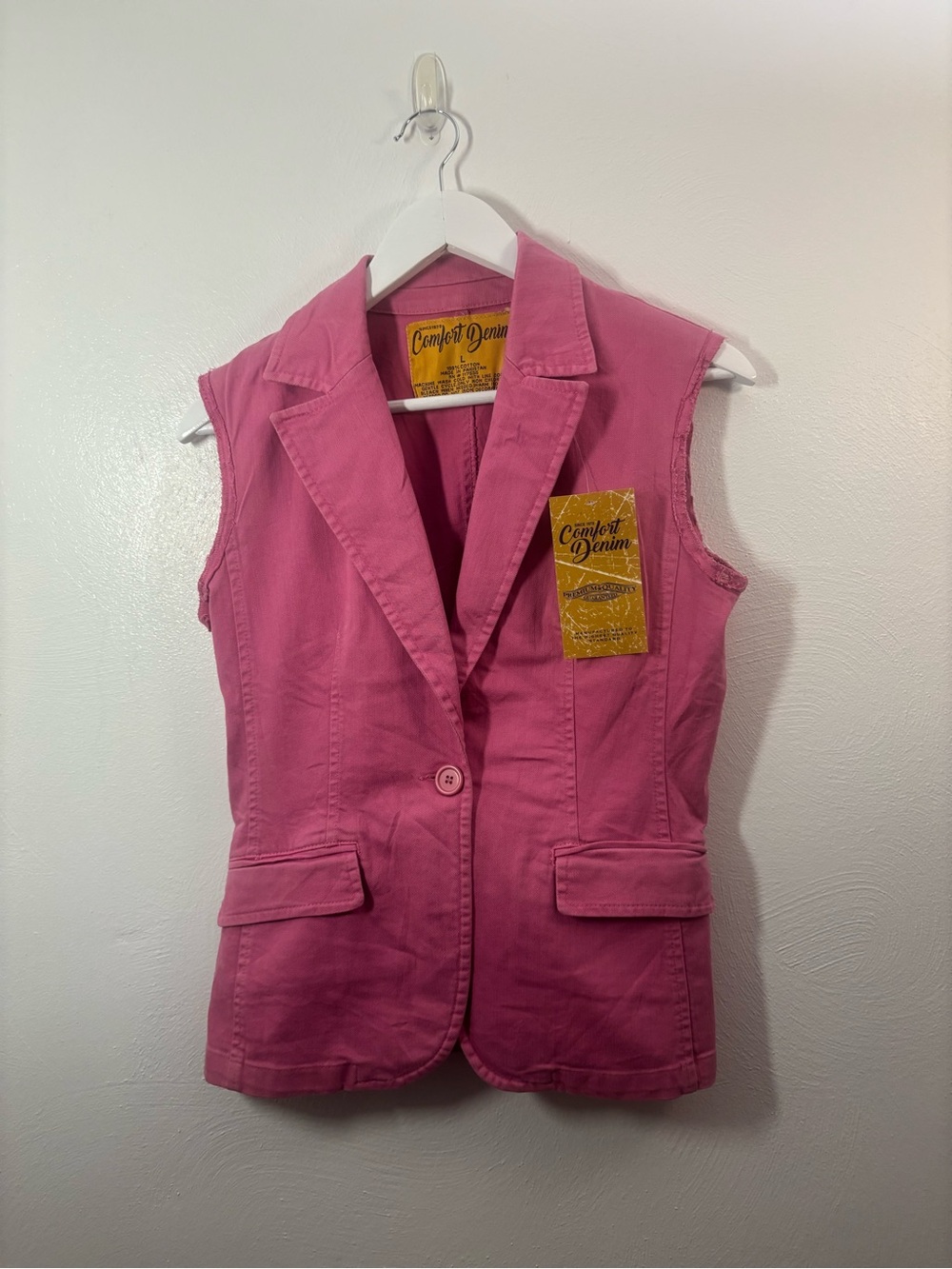 Comfort Denim Women's Sleeveless Blazer Vest in Pink Size Large